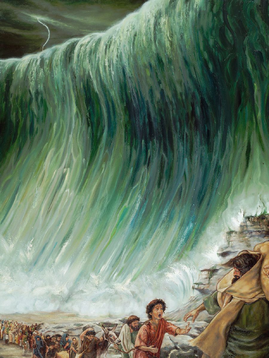 The Israelites march through the Red Sea