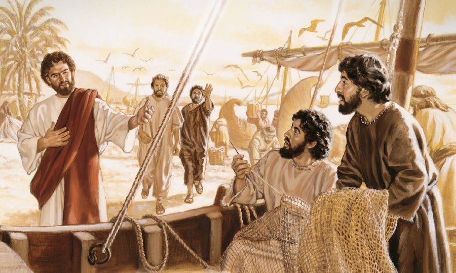 Peter and Andrew watch as Jesus calls James and John to be his disciples
