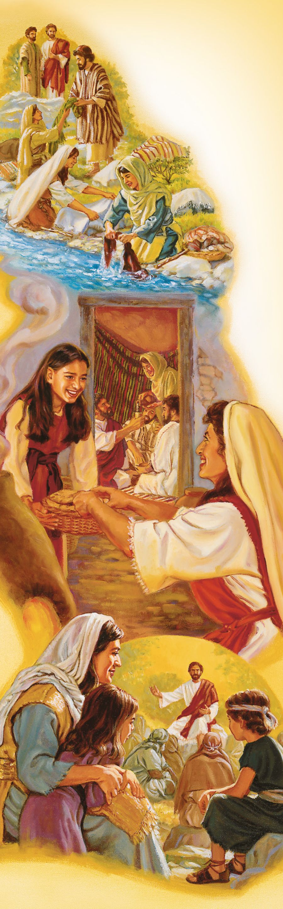 Women who became disciples of Jesus travel with him, wash his clothes, and help prepare his meals
