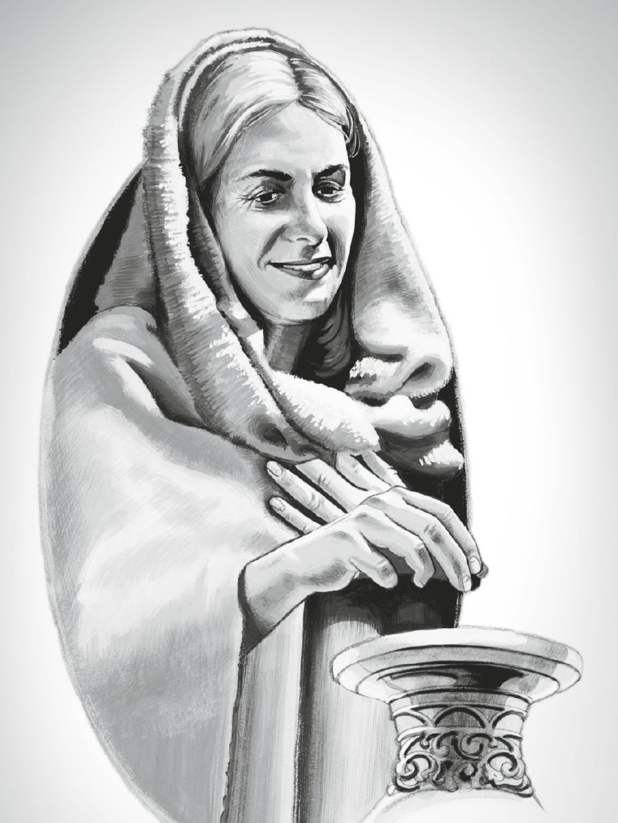 A poor woman contributes two small coins for the temple