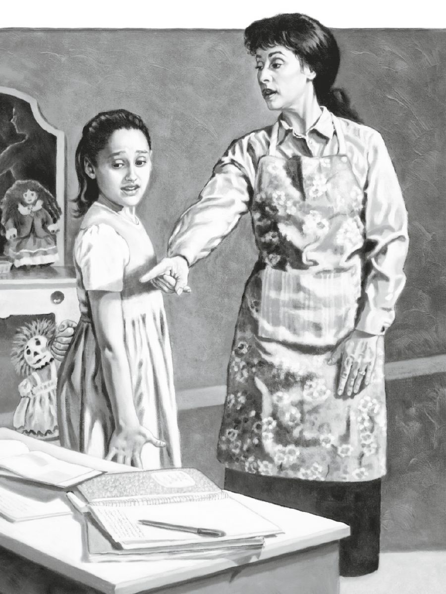 A mother tells her daughter to finish her homework