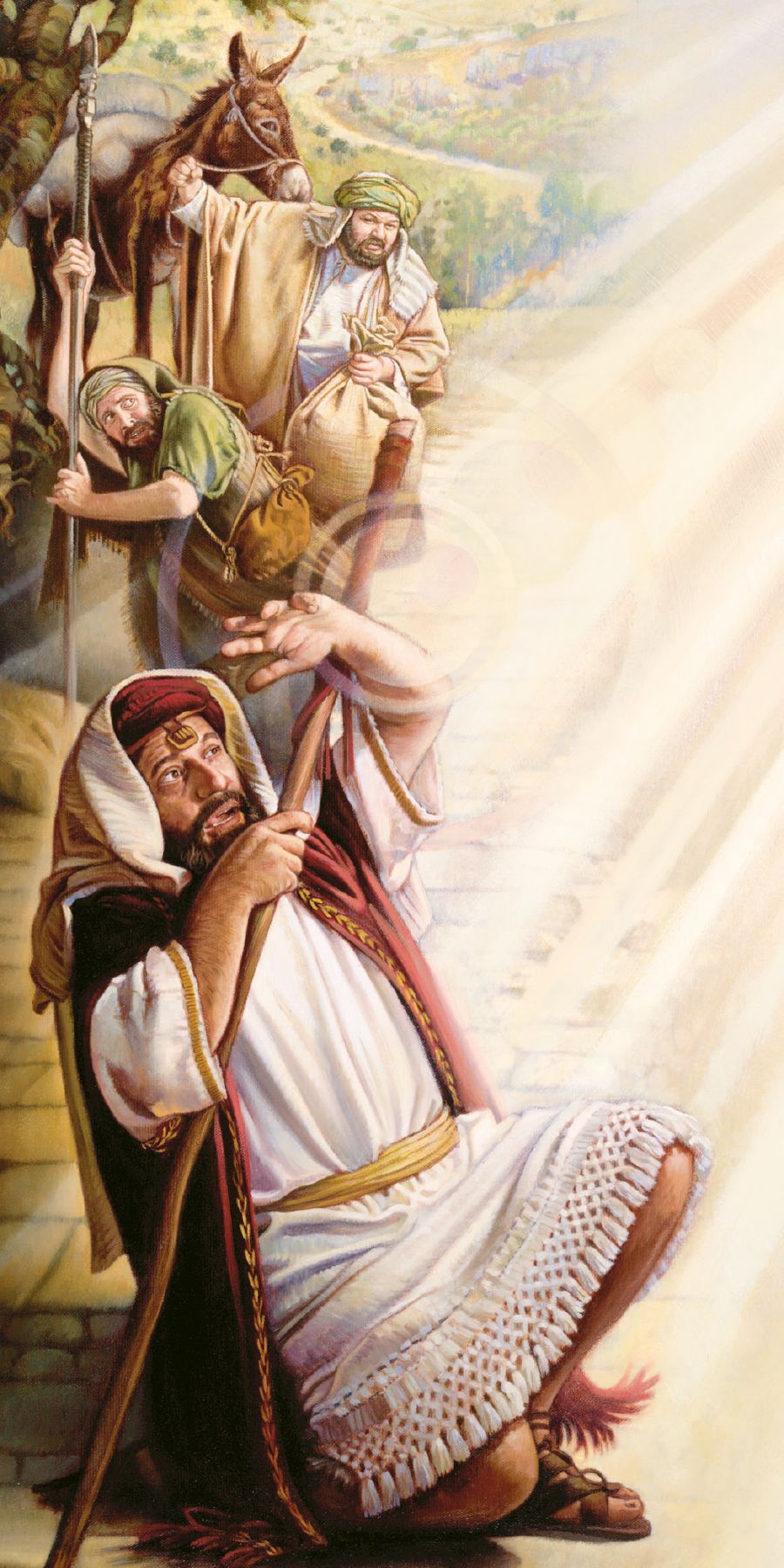 A light from heaven flashes around Saul and he falls to the ground