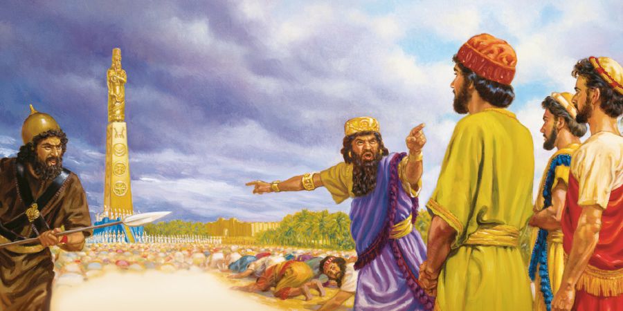 Shadrach, Meshach, and Abednego refuse to bow down to the image