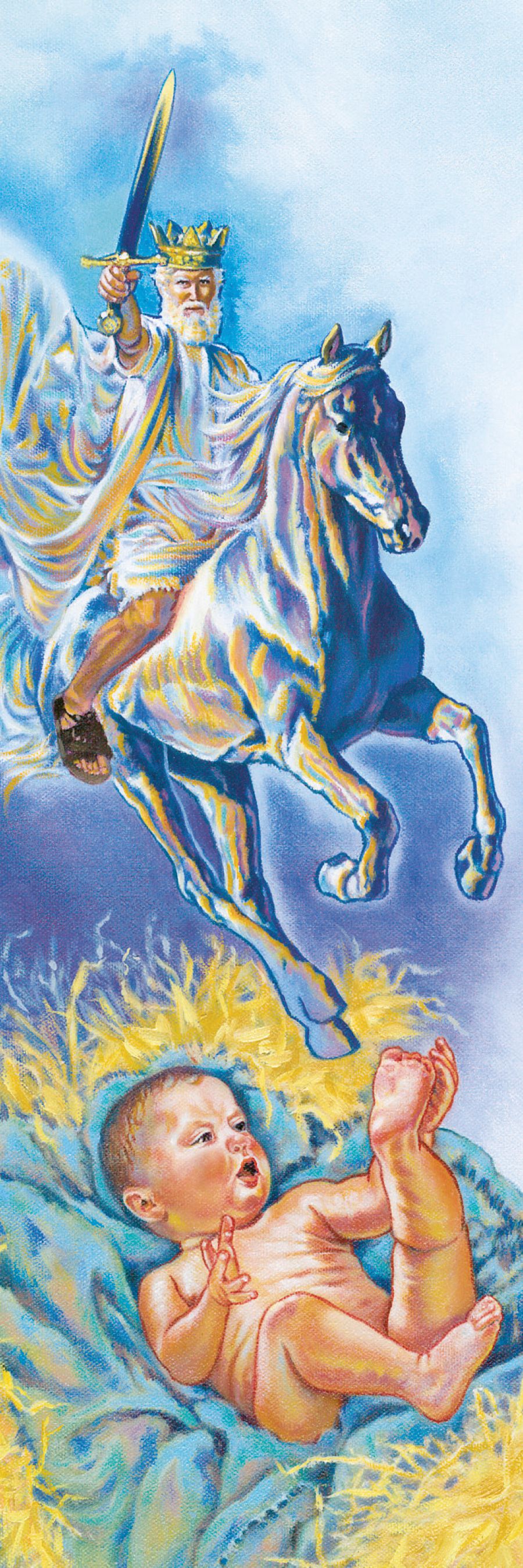 Jesus as Warrior-King in heaven and as a baby in a manger