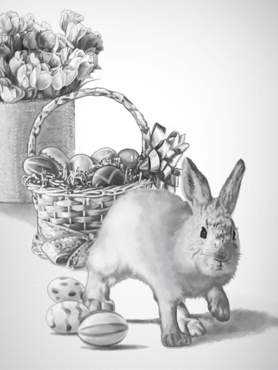 An Easter rabbit and Easter eggs