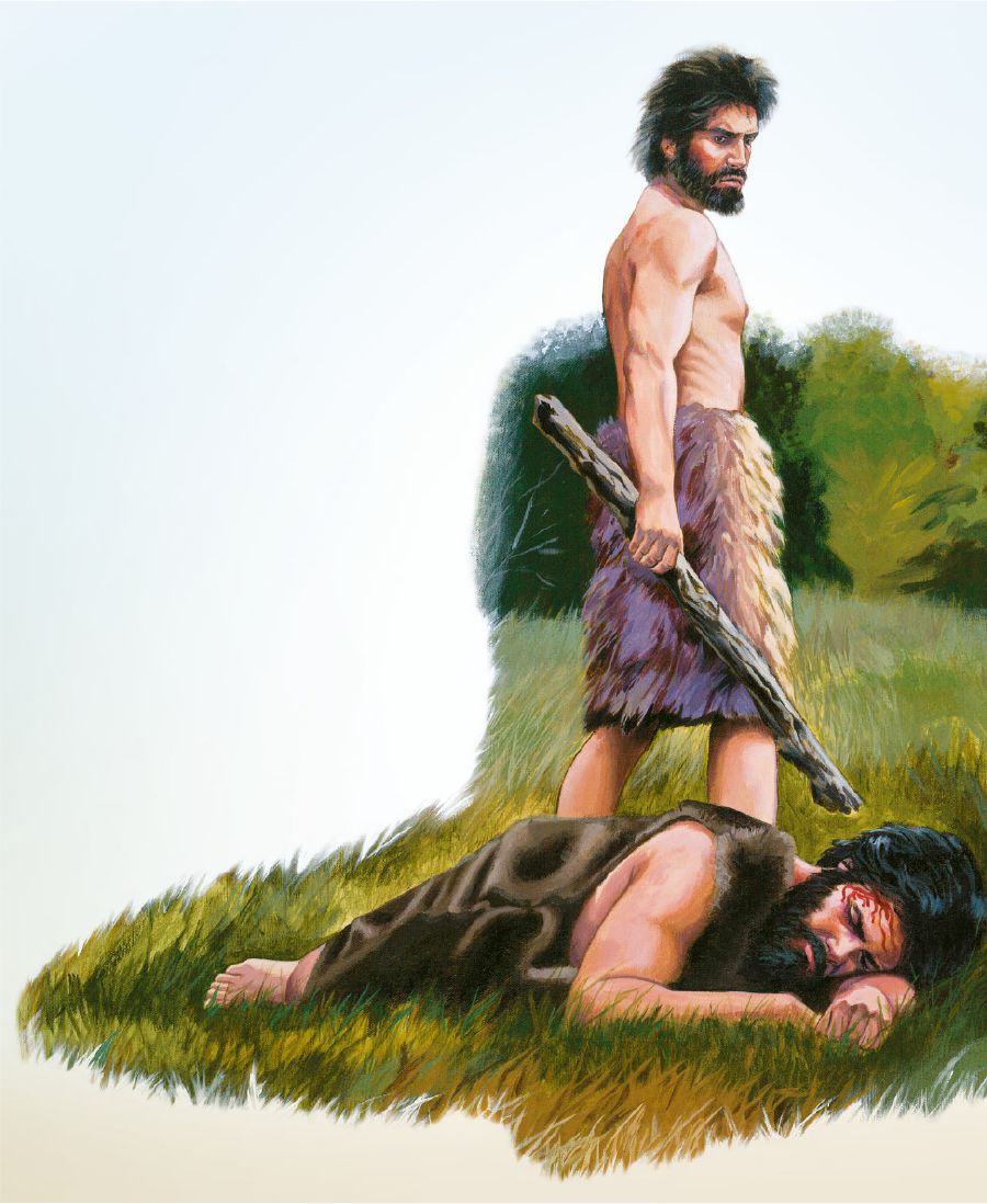 Cain walks away from his dead brother Abel