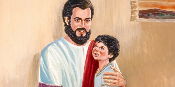 Jesus with his arm around a young child