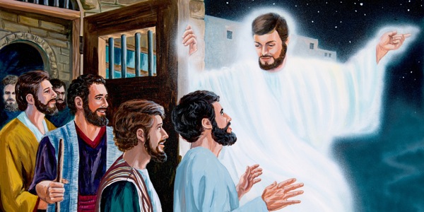 An angel opens the prison door, setting free Jesus’ apostles