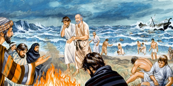 Paul and the other shipwreck survivors coming ashore on Malta