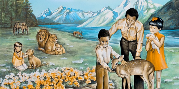 People enjoying the animals in the Paradise earth