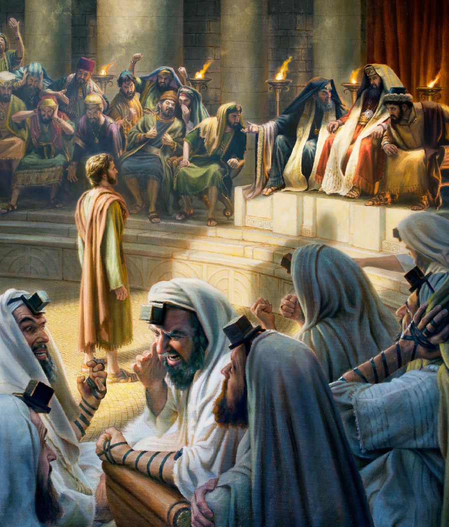 Stephen stands before the Sanhedrin