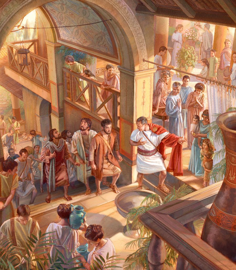 Peter and his traveling companions enter Cornelius’ home