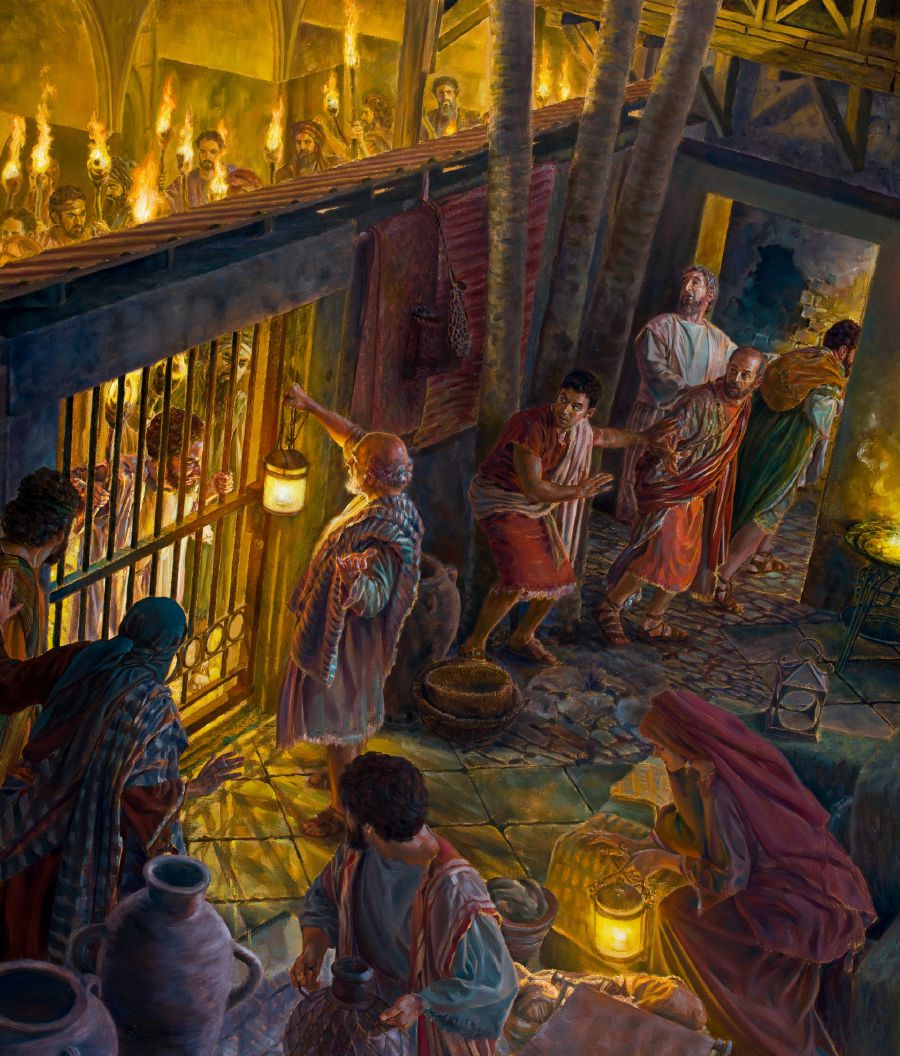 Paul and Silas escape an angry mob by going into a gated courtyard