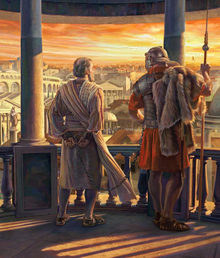 Paul views the city of Rome, while chained to a soldier