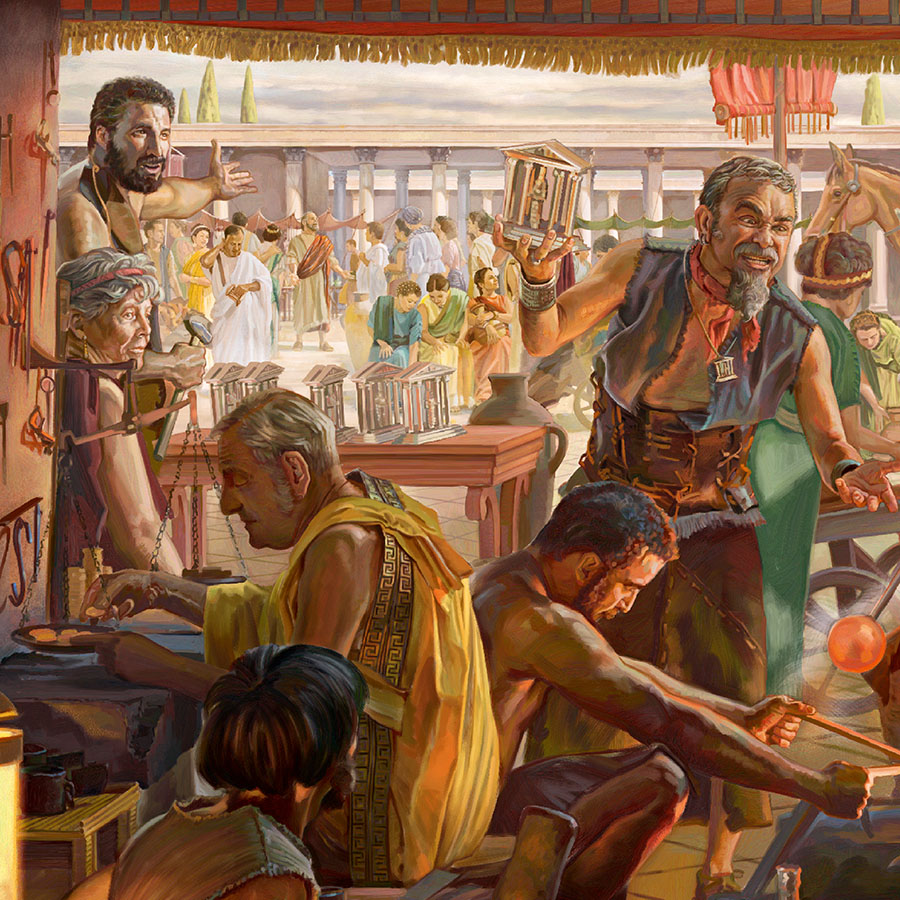 Demetrius addresses workers in a silversmith’s shop in Ephesus