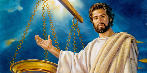 Jesus willingly giving his life as the ransom sacrifice to balance the scales of God’s perfect justice