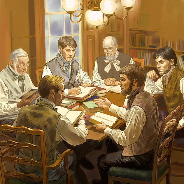 A group of men studying the Bible in the 1870’s