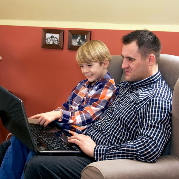 A family using a computer