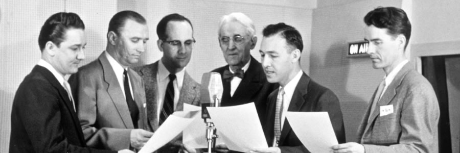 Christian brothers broadcasting a program on WBBR radio station