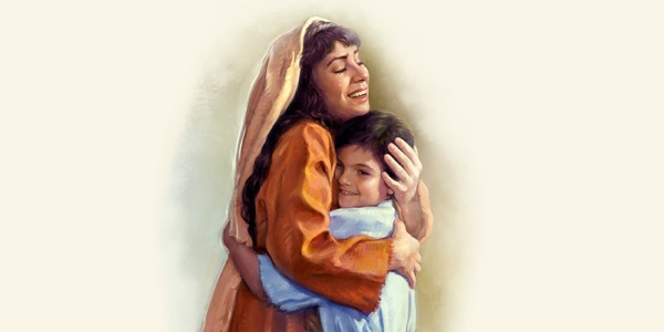 The widow of Zarephath hugging her only child