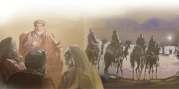 King Herod inquires about the Christ. Astrologers from the East follow a star