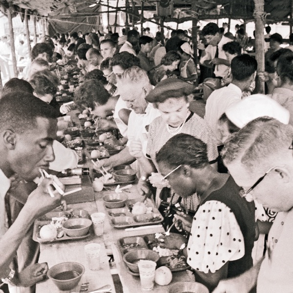 Diners in Seoul, Korea, eat while standing