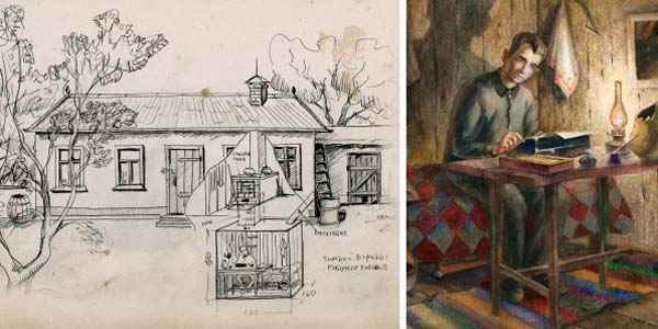 Sketches of a secret bunker under the house where Nikolai duplicated literature