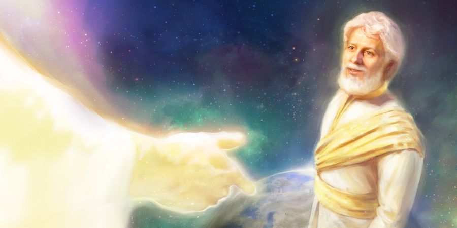As Jesus prepares to leave heaven and come to the earth, he looks up at his Father, Jehovah