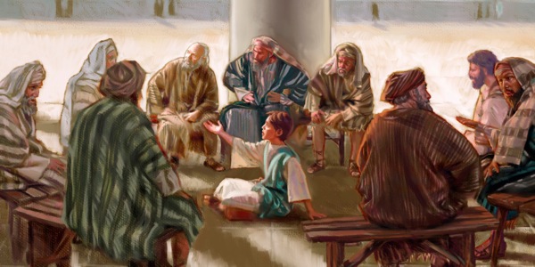 12-year-old Jesus speaking courageously with the teachers in the temple