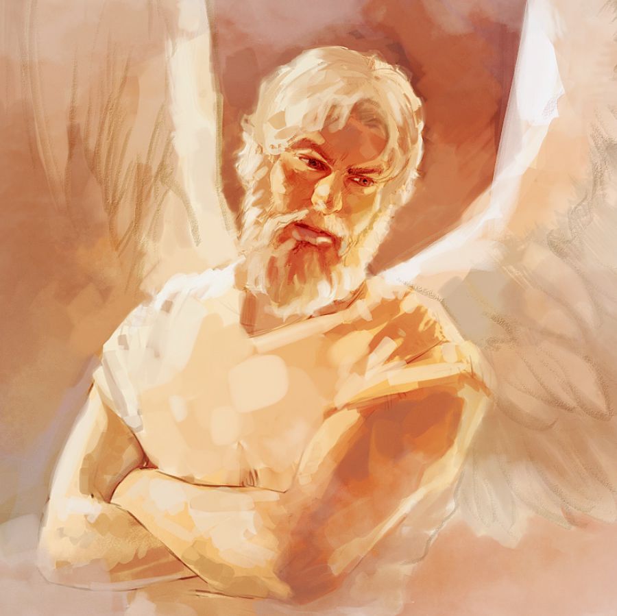 Satan looks down at the man Job