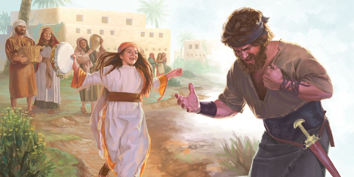 Jephthah rips his garments when his daughter comes out to meet him