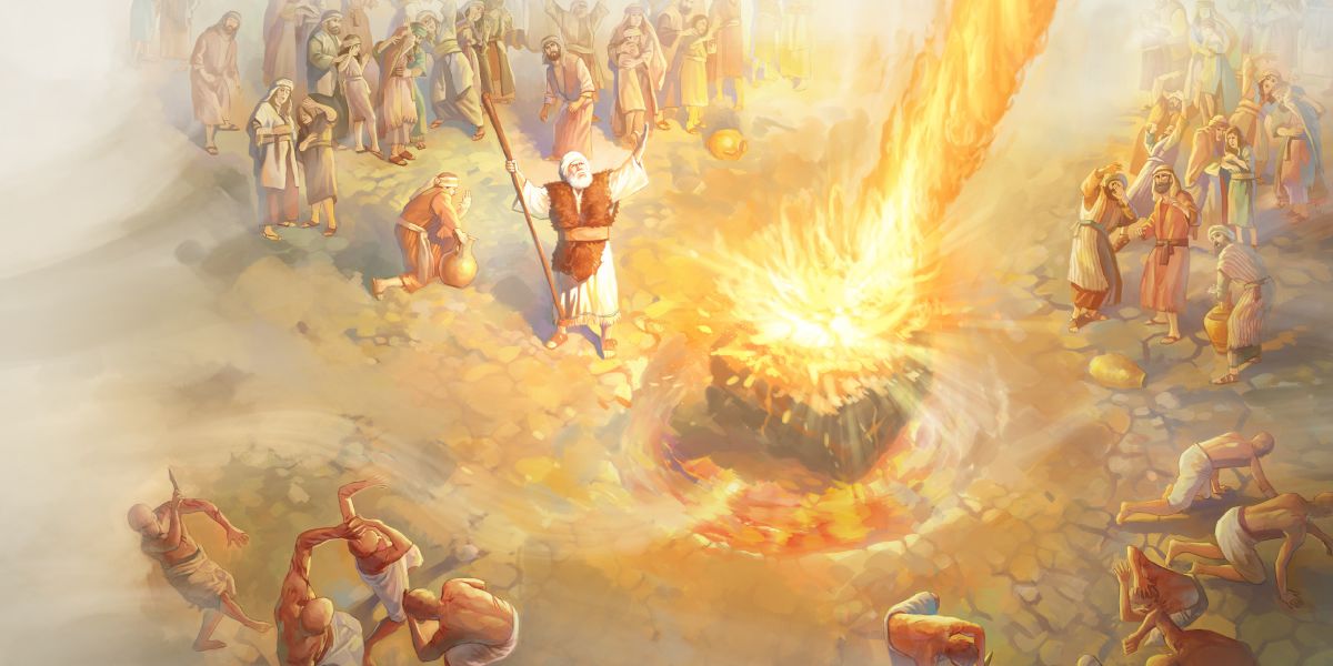 Fire from Jehovah consumes Elijah’s offering