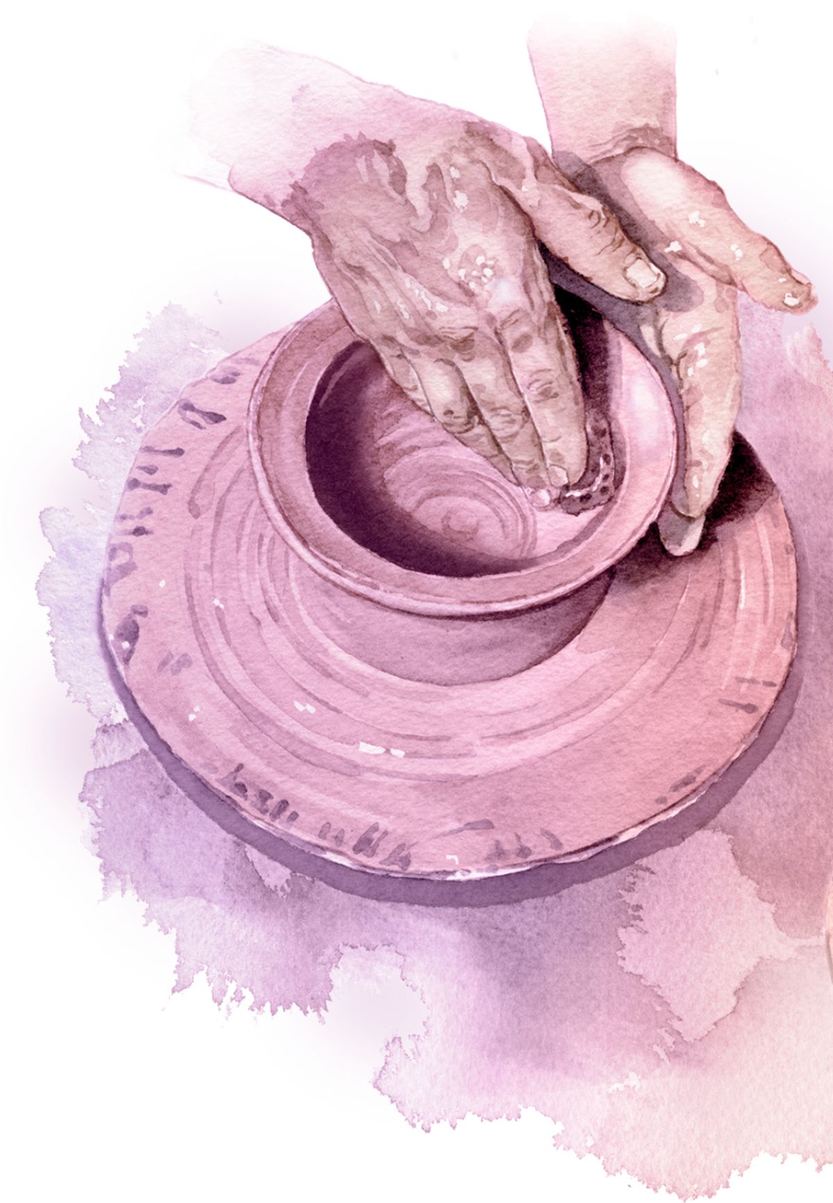 A potter molds a clay vessel