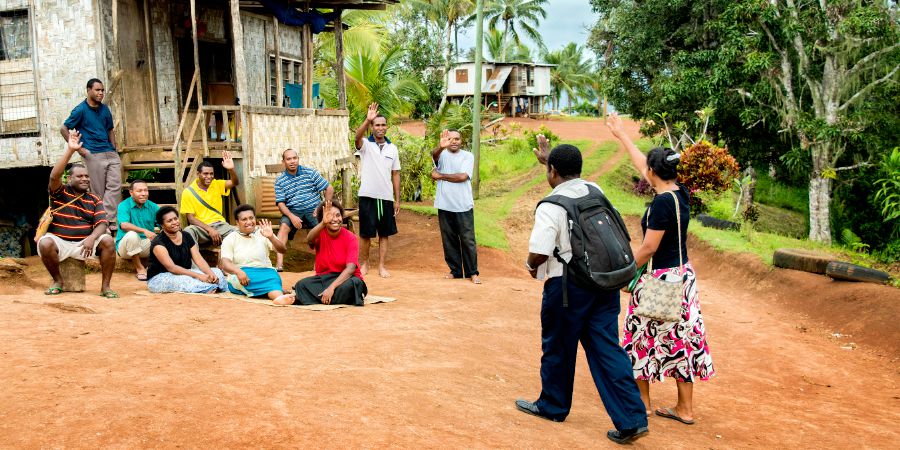 People in Papua New Guinea are happy to see Terence and Stella arrive