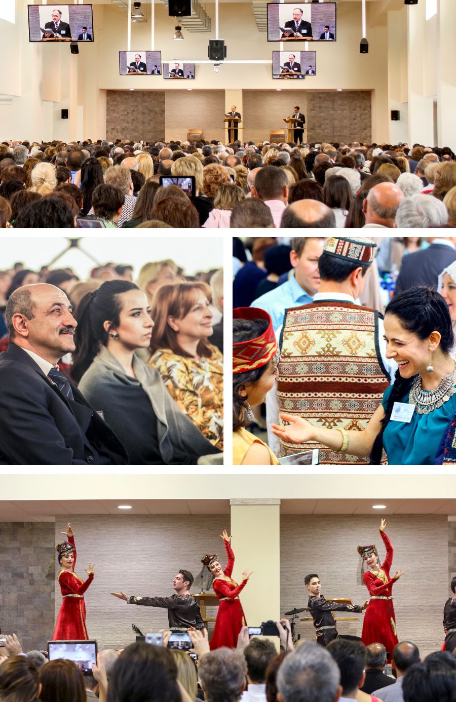 David Splane of the Governing Body gives the dedication talk for the Armenia branch office; friends at the weekend program; traditional Armenian dance