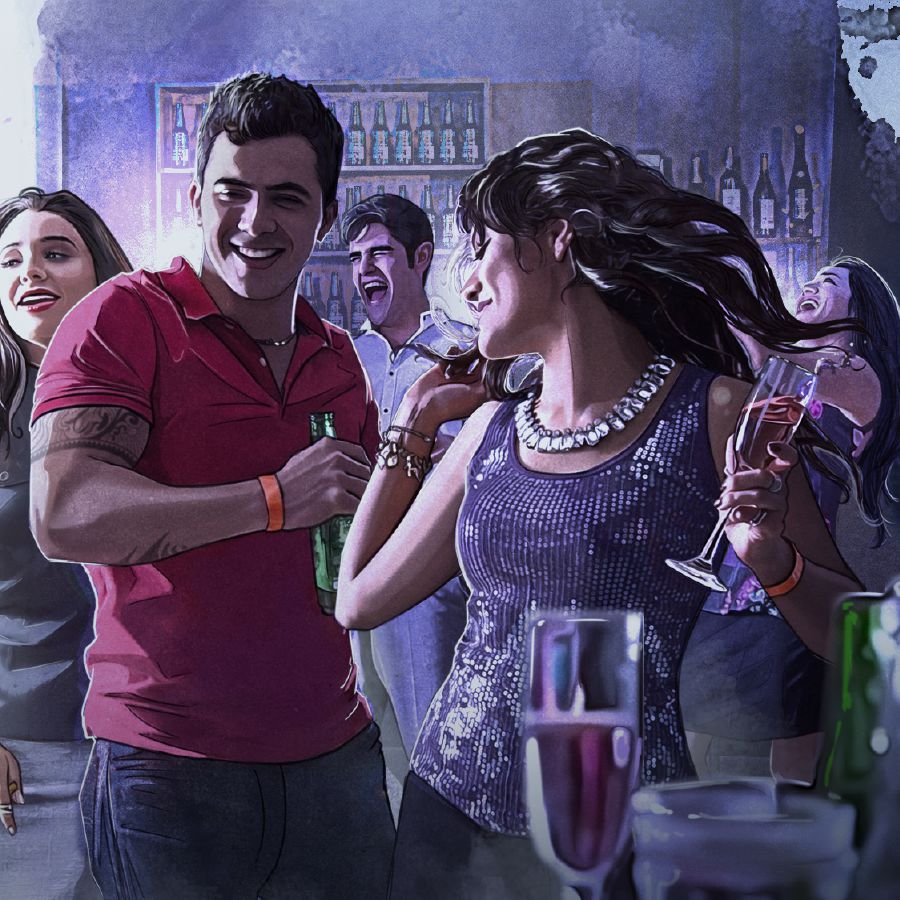 Pleasure-seekers at a wild party