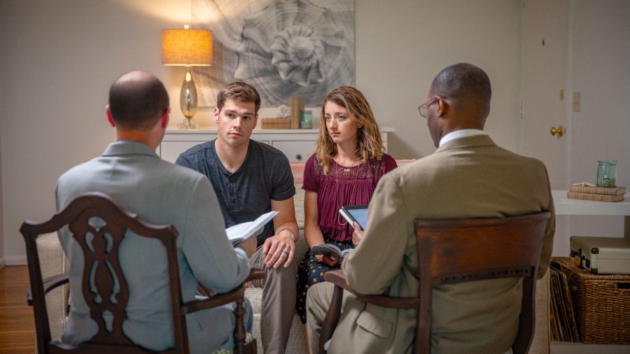 Two elders offer Scriptural advice to a married couple