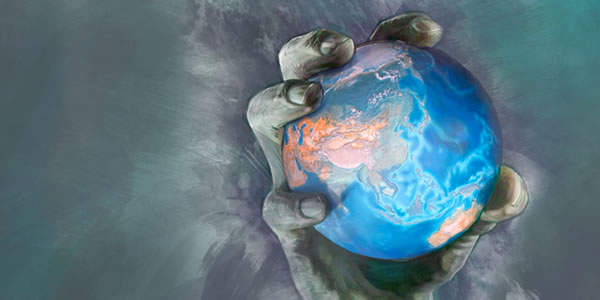 The Devil’s hand holding the earth