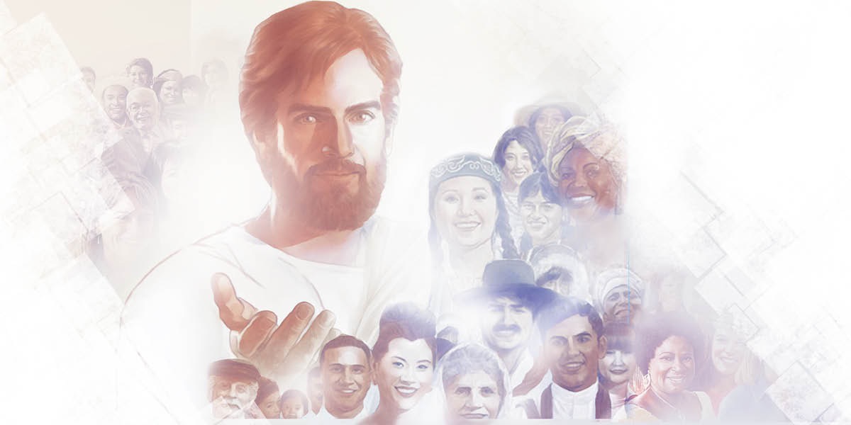 Jesus surrounded by people of various races