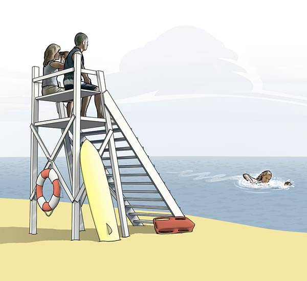 Lifeguards watching a swimmer
