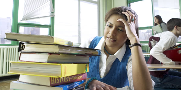 A girl under stress at school