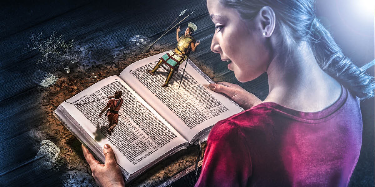 A teenage girl visualizes the Bible account of David and Goliath