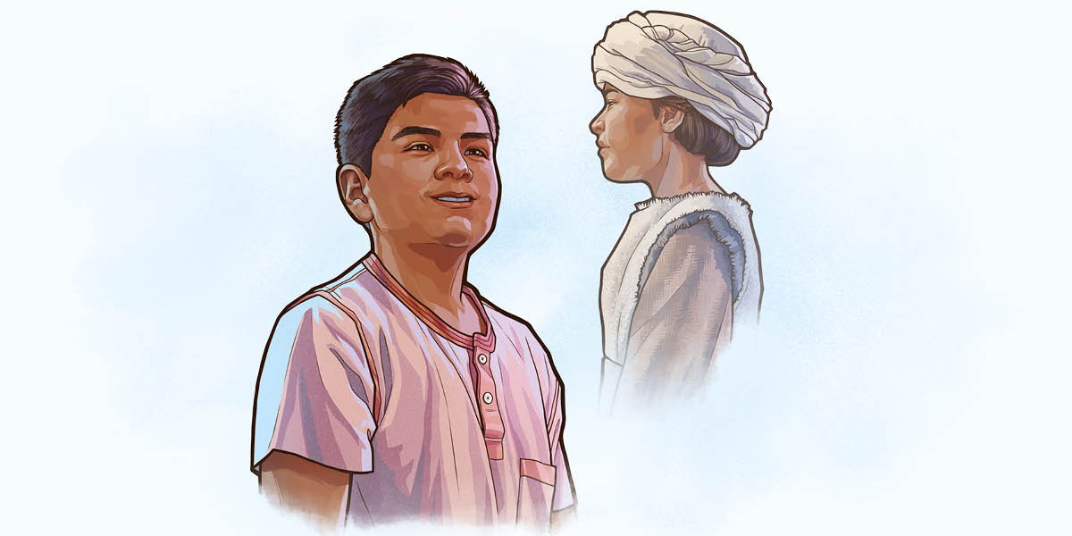 Collage: Illustrations based on the video “Learn From Them​—Samuel.” 1. Danny. 2. Young Samuel.