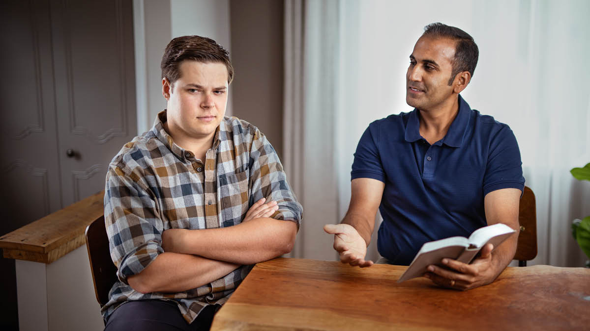 The elder giving the brother Bible-based counsel. The brother has a hard time accepting the counsel.