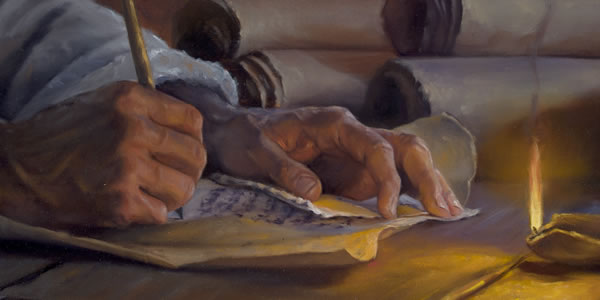 Someone writing in a scroll