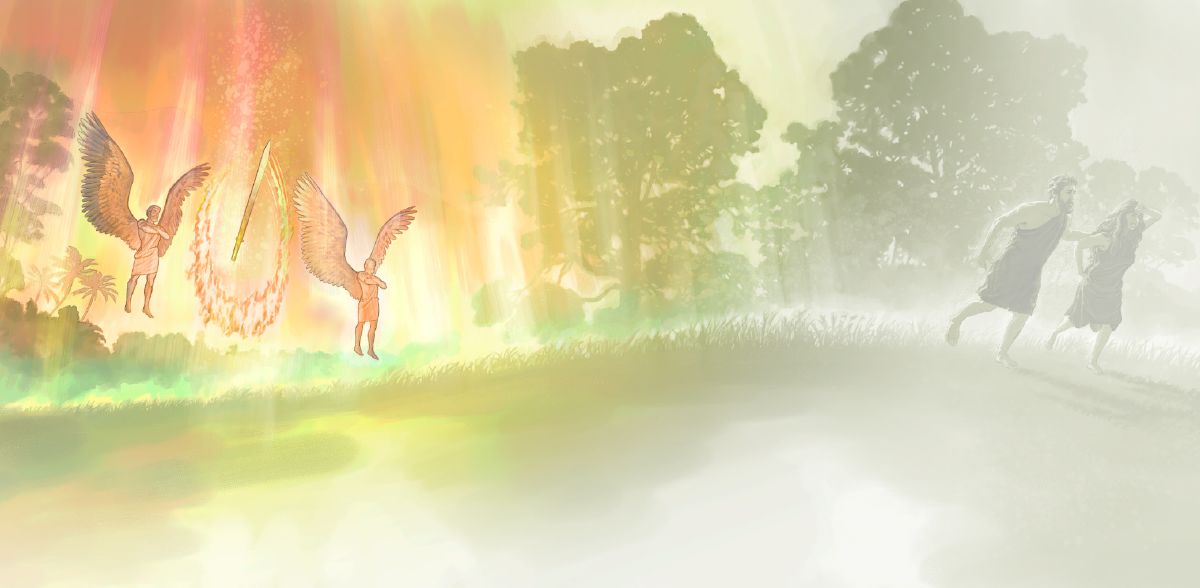 Cherubs guard the entrance to the garden of Eden