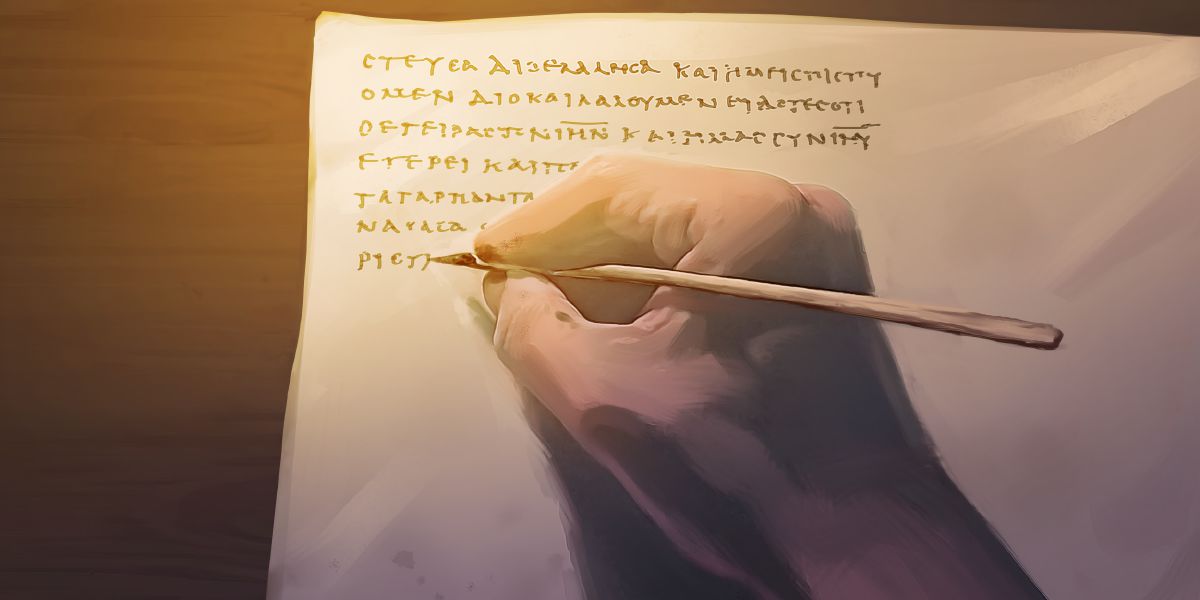 A man copies a Bible manuscript