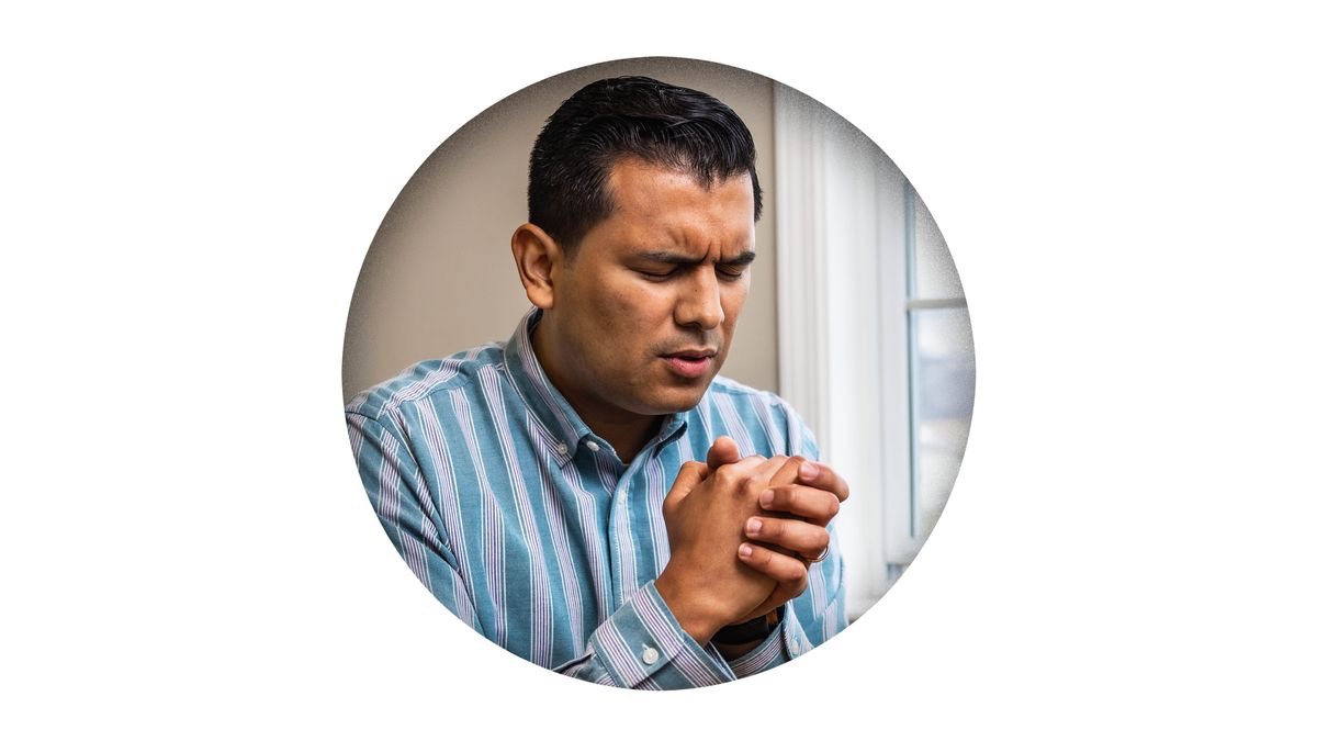 The brother shown earlier praying.