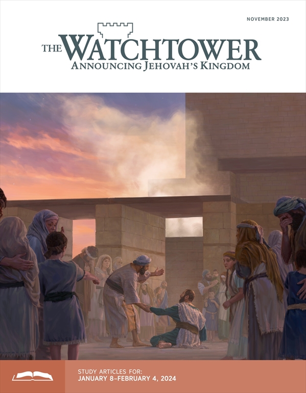 Ezra with other Israelites at the temple, mourning. Shecaniah helps Ezra to his feet.