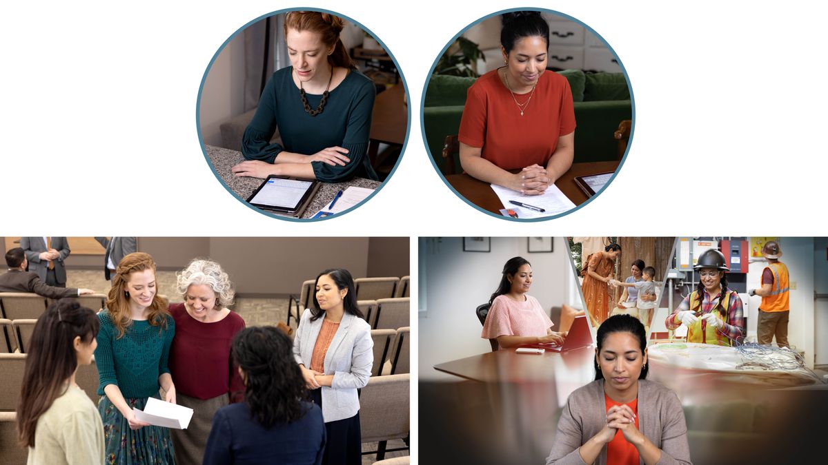 Collage: 1. Two sisters are individually filling out applications for the School for Kingdom Evangelizers. Each sister prays before submitting her application. 2. One of the sisters happily shows her friends at the Kingdom Hall, including the other sister who applied, the letter inviting her to the school. 3. The sister who was not invited to the school prays to Jehovah and then types a letter. She later preaches in a foreign land and works on a theocratic construction project.